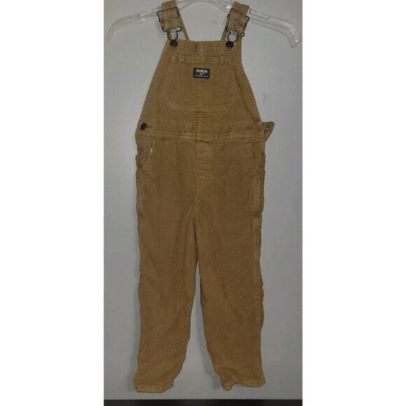 OSHKOSH B'GOSH Corduroy Bib Overalls Sz 5T Lined Brown Khaki Cotton - Picture 1 of 11